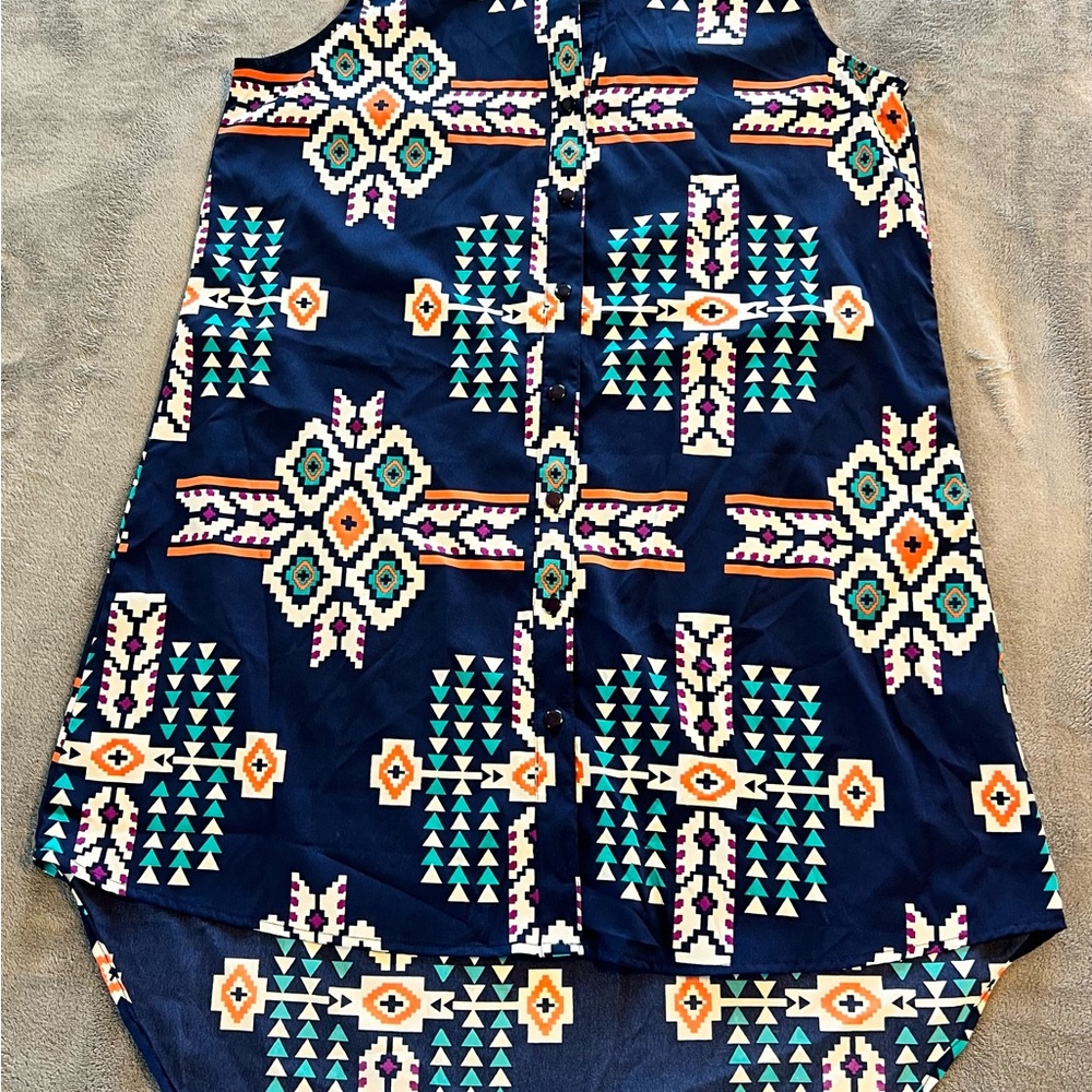 Pink Cattlelac Tribal Print Women’s Sleeveless Blouse Size L